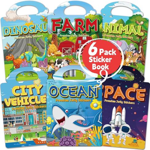 6 Sets Reusable Sticker Books for Toddlers 3-6, Jelly Sticker Books for Toddler, Travel Sticker Activity Toys for Kids 3 4 5 6 Years Old Girls & Boys in Saudi Arabia