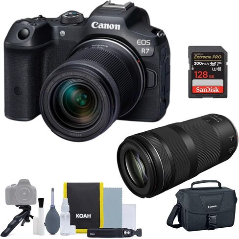 مجموعة كاميرا Canon EOS R7 بدون مرآة مع RF-S مقاس 18-150 مم وRF 100-400 مم f/5.6-8 هي عدسة USM (5 قطع) in Kuwait
