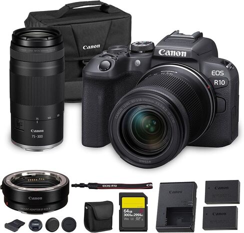 طقم كاميرا Canon EOS R10 بدون مرآة | مستشعر APS-C بدقة 24.2 ميجابكسل مع عدسة RF-S مقاس 18-150 مم | تصوير فيديو 4K ثنائي البكسل AF صغير الحجم أثناء السفر (5331C016) + عدسة Canon RF مقاس 50 مم f/1.8 + محول EF-EOS R + المزيد in Saudi Arabia