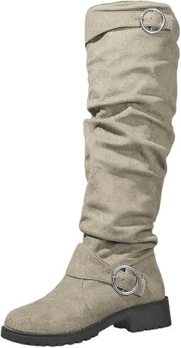 Women's Slouchy Knee High Boots Comfortable Wide Calf Platform Flat Fold Tall Boot Stylish Round Toe Fall Winter Casual Boots for Women in Saudi Arabia