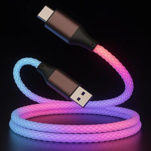 USB C Charger Cable Colors Changing Light up USB A to USB C Cable for iPhone 15/15Pro/ 15Plus/15ProMax MacBook Pro 2020, Pad Pro 2020,Samsung S23+/S23 Ultra (Multicolored, 3FT) in Kuwait
