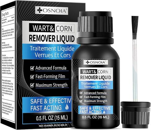 سائل مزيل الثآليل مع 17% حمض الساليسيليك - مزيل سريع المفعول للزوائد الجلدية الأخمصية والثآليل الشائعة والمسطحة وإزالة الذرة والكالس - زجاجة 15 مل in Kuwait