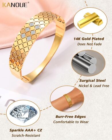 Surgical Steel 14K Gold Plated Bangle Bracelets for Women Set, Cuff Bracelets Trendy Hypoallergenic Stackable Bracelets for Women in Saudi Arabia