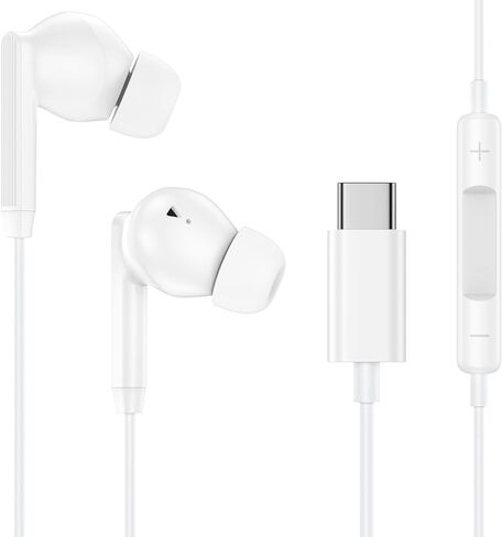سماعة رأس USB C لـ Samsung Galaxy A16 A26 A36 A56 S25 ULTRA S24 S23 SAMSUNG أذن سلكية براعم الأذن في الأذن C مع إلغاء ضوضاء ستيريو باس في وحدة التحكم في مستوى الميكروفون لجهاز iPhone 17 16 16 16 in Kuwait