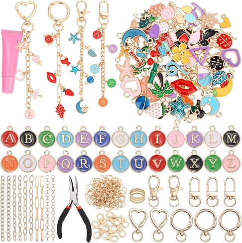 263Pcs Charms Lip Gloss Keychain Making Kit, DIY Craft Supplies with Charms, Key Chain Hooks, Jump Rings, Lobster Clasps, Chains & Tools, Jewelry Making Kit for Custom Keychains, Bags, Gifts in Saudi Arabia