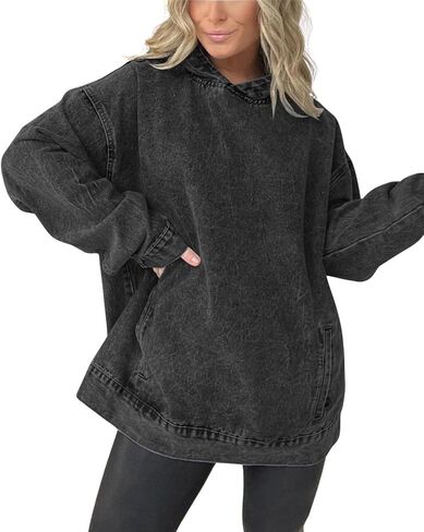 chouyatou Women's Casual Pullover Denim Jacket Vintage Distressed Jean Hoodie Jacket Tops in Saudi Arabia