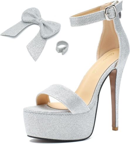 LIURUIJIA Women's Platform Heels Open Toe High Heel Sandals, 5.5 Inch Stiletto with Ankle Strap and Removable Bow, Elegant Party Wedding Shoes in Kuwait