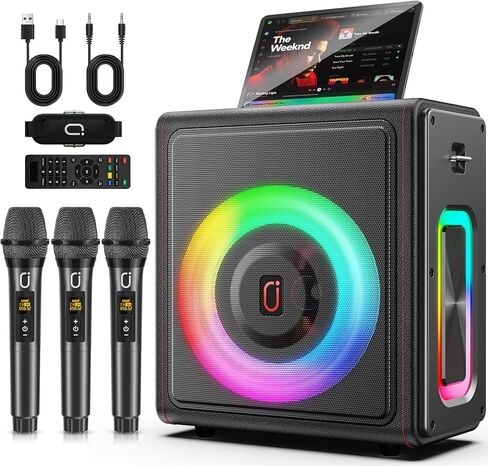 Karaoke Machine with 6.5" Speaker & Instrumental Mode, Portable Bluetooth 5.3 Karaoke Speaker with 2 Wireless Microphones for Adults, PA System with Echo Adjustment, Support TWS/TF Card/USB/AUX/Live in Saudi Arabia