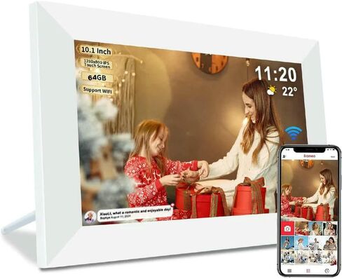 Digital Photo Frame 10.1 Inch 32GB/64GB Smart WiFi Digital Photo Frame with 1280x800 IPS HD Touch Screen Wall Mountable(White Built in 64gb,EU Plug) in Saudi Arabia