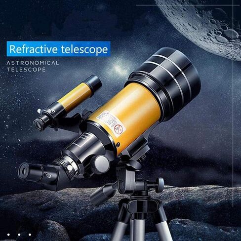 Beginners Professional Monocular Astronomical Telescope Refractive Optical Night Vision Wide Angle Wide Angle Powerful Zoom Telescope with Tripod (Yellow) in Kuwait