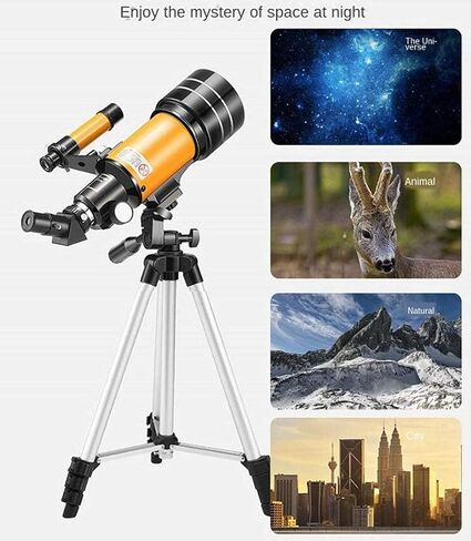 Beginners Professional Monocular Astronomical Telescope Refractive Optical Night Vision Wide Angle Wide Angle Powerful Zoom Telescope with Tripod (Yellow) in Kuwait
