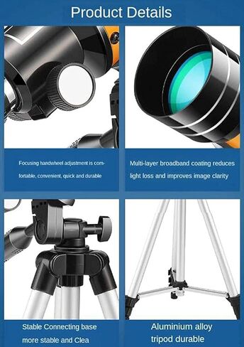 Beginners Professional Monocular Astronomical Telescope Refractive Optical Night Vision Wide Angle Wide Angle Powerful Zoom Telescope with Tripod (Yellow) in Kuwait