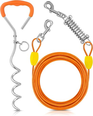 Petbobi Dog Tie-Out Cable and Stake - 30ft Heavy Duty Cable with Spring, No Tangle, 16in Ground Stake, Ideal for Yard, Camping and Beach, Suitable for Small Medium Large Dogs Up to 120 lbs, Blue in Saudi Arabia