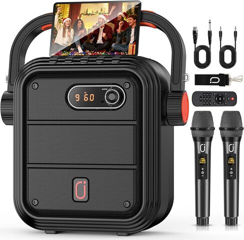 آلة Jyx karaoke مع 2 ميكروفونات لاسلكية ، نظام RGB Light PA مع Treble/Bass ، يدعم مكبر صوت Bluetooth البث/المراقبة/الصوت المناسبة للبالغين in Kuwait
