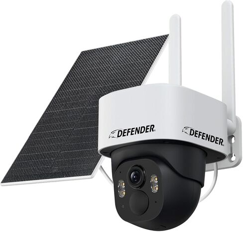 Defender 4G LTE 2K+ AI Frontier PTZ Wireless Outdoor Security Camera, 2 Pack, 5W Solar Panel, 360° AI Tracking, Deterrence, 2 Way Talk, 9400maH Battery, Works with Empower App, eSIM Included in Saudi Arabia