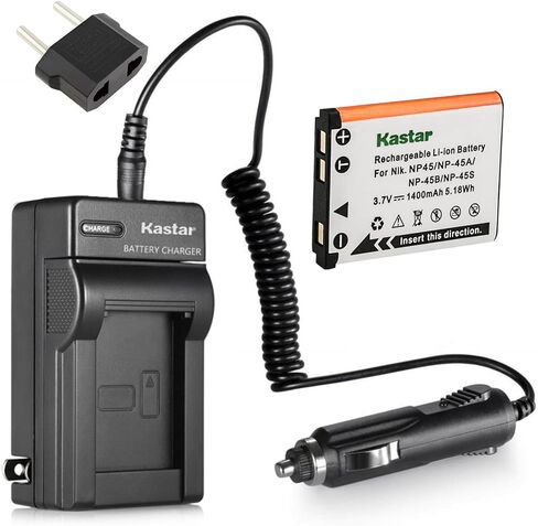 بطارية Kastar (عبوة واحدة) ومجموعة شاحن لـ Fujifilm NP-45 NP-45A NP-45B NP-45S وFujifilm FinePix XP20 XP22 XP30 XP50 XP60 XP70 XP80 XP90 T350 T360 T400 T500 T510 T550 T560 JX500 JX520 JX550 JZ310 in Kuwait