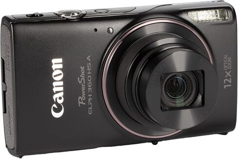 كاميرا Canon PowerShot ELPH 360 HS A الرقمية (أسود) (7280C001) + بطاقة ذاكرة سعة 64 جيجابايت + حافظة + قارئ بطاقات + حامل ثلاثي مرن + محفظة ذاكرة (حزمة المبتدئين) (متجددة) in Kuwait