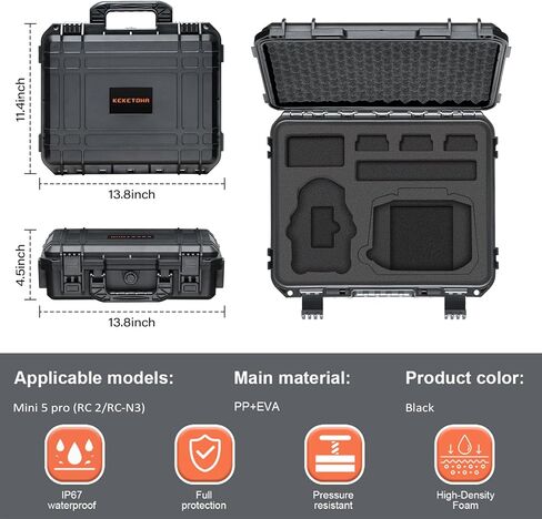 حافظة لطائرة DJI Mini 5 Pro Drone - حقائب حمل مقاومة للماء لـ DJI Mini 5 Pro Fly More Combo، شاحن، ملحقات مرشحات المراوح | صندوق سفر واقٍ مزود بإسفنج مخصص لجهاز RC 2/RC-N3 (الحافظة فقط) in Saudi Arabia