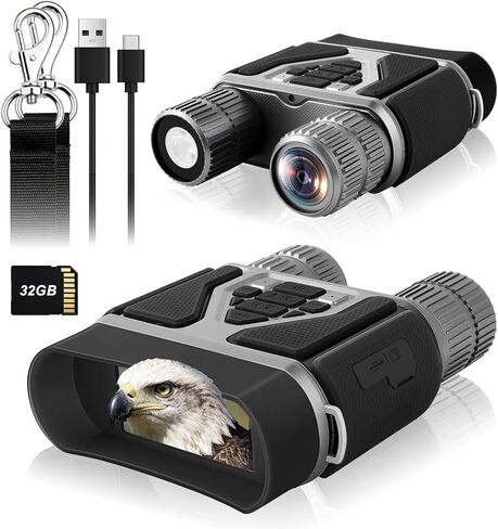 نظارات رؤية ليلية بدقة 4K، مناظير رؤية ليلية كاملة الألوان بدقة 32 ميجابكسل للبالغين بسعة عالية 4000 مللي أمبير في الساعة، وبطاقة 16XZOOM سعة 32 جيجابايت، وشاشة 3 بوصة، ونطاق عرض 300 متر للتخييم والصيد والأمن (رمادي معدني) in Kuwait