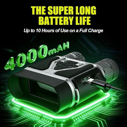 نظارات رؤية ليلية بدقة 4K، مناظير رؤية ليلية كاملة الألوان بدقة 32 ميجابكسل للبالغين بسعة عالية 4000 مللي أمبير في الساعة، وبطاقة 16XZOOM سعة 32 جيجابايت، وشاشة 3 بوصة، ونطاق عرض 300 متر للتخييم والصيد والأمن (رمادي معدني) in Kuwait