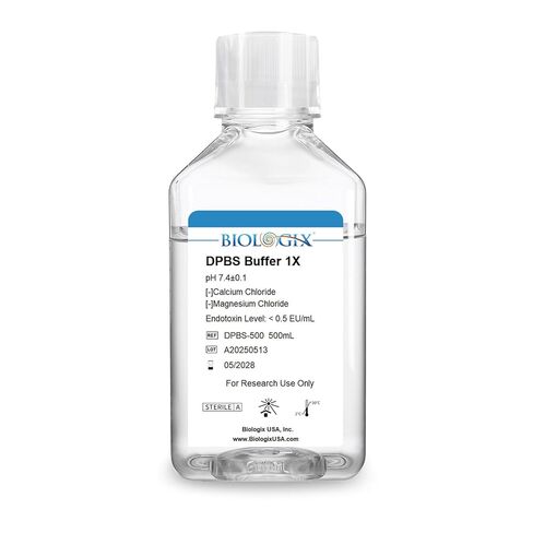 DPBS Buffer ، 1x Dulbecco's Phosphered-Covered Saline بدون الكالسيوم والمغنيسيوم ، الرقم الهيدروجيني 7.4 ، التعقيم ، مرشح 0.1um ، 500 مل. in Saudi Arabia