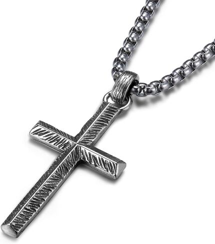 925 الفضة الاسترليني الصليب قلادة الرجال - أكسدة منحوتة الصليب قلادة مع الفولاذ المقاوم للصدأ مربع سلسلة خمر فريد الصليب القلائد الفضة والمجوهرات للرجال النساء 18-26 بوصة in Kuwait