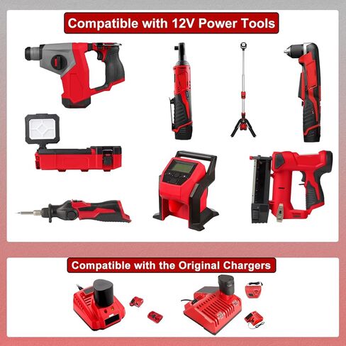 2-حزمة 4.0Ah 12V بطارية ليثيوم أيون بديلة متوافقة مع أدوات Milwaukee M12 اللاسلكية - تناسب الموديلات 48-11-2420 48-11-2440 48-11-2402 48-11-2411 48-11-2412 in Kuwait