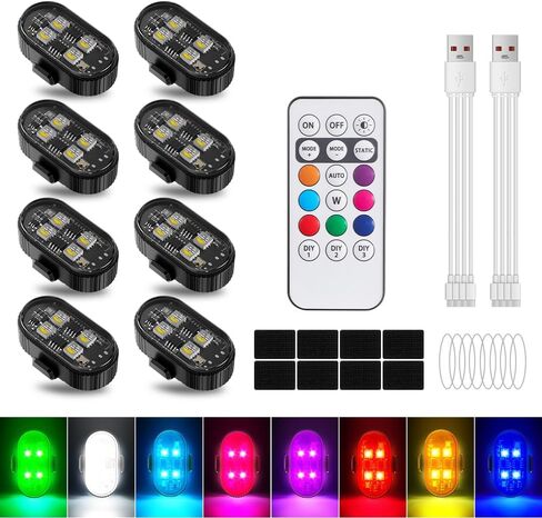 4pcs LED LED Safety Bike Strobe Light ، 8 ألوان 10 أوضاع إضاءة ضوء دراجة ضوء القابلة لإعادة شحنها مع مقطع التحكم عن بعد على أضواء قوية/تشغيل اللاسلكية للدراجة النارية للدراجات والدراجات وديكرة السيارة in Kuwait