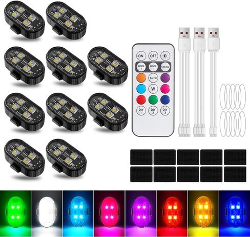 4pcs LED LED Safety Bike Strobe Light ، 8 ألوان 10 أوضاع إضاءة ضوء دراجة ضوء القابلة لإعادة شحنها مع مقطع التحكم عن بعد على أضواء قوية/تشغيل اللاسلكية للدراجة النارية للدراجات والدراجات وديكرة السيارة in Kuwait