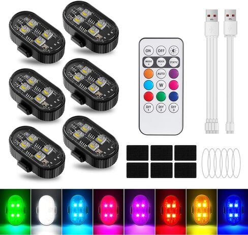 4pcs LED LED Safety Bike Strobe Light ، 8 ألوان 10 أوضاع إضاءة ضوء دراجة ضوء القابلة لإعادة شحنها مع مقطع التحكم عن بعد على أضواء قوية/تشغيل اللاسلكية للدراجة النارية للدراجات والدراجات وديكرة السيارة in Kuwait
