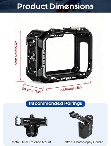 مقبض تصوير الشارع من تشادويك لجهاز Insta360 Ace Pro 2، وكاميرات DJI Action وسلسلة GoPro Hero - يتضمن مصراع قابل للتعديل، وتحرير سريع، وتوافق مع الحذاء البارد (يُباع القفص والتركيب بشكل منفصل) in Kuwait