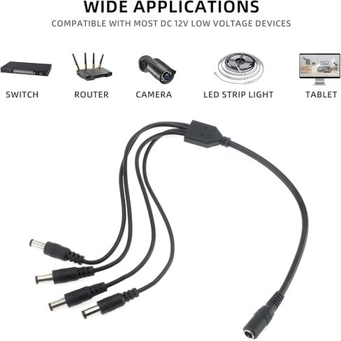 DC Power Splitter Cable 1 Female to 4 Male 5.5mm x 2.1mm DC Power Extension Adapter Cable for CCTV Surveillance Cameras Surveillance Routers DVR Monitor Electricity in Saudi Arabia