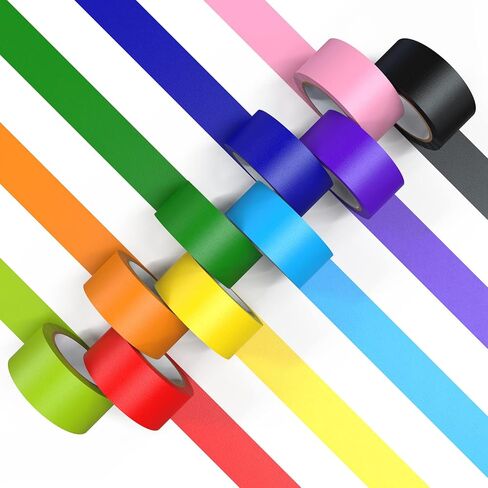 Colored Masking Tape, Color Painters Tape for Kids, 12 Rolls 2/3 inch Wide x 14 Yards Each, Colorful Paper Tapes Rainbow Colors for Labeling Packing, Painter Tape Variety Pack, Craft Tape in Kuwait