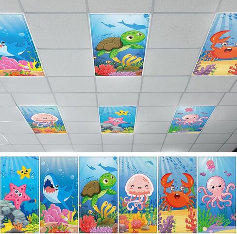 6 Pcs Fluorescent Light Covers with 60 Magnets Decorative for Classroom Ceiling Light 4 x 2 Feet Magnetic Light Covers Filter Easy Install for Office Hospitals & Home Drop Ceiling Supplies(Reading) in Saudi Arabia