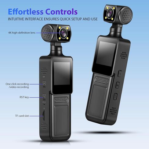 NUOBESTY Body Camera 4K: Portable Mini Video Camcorder - Body Mounted Video Recorder - Mini Camera for Sports Pet Walking Work Travel in Saudi Arabia