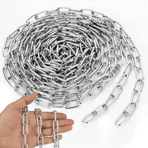 1/8'' x 16.4Ft Length Galvanized Steel Coil Chain, Heavy Duty Silver Chain Links, Metal Chain for Indoor and Outdoor Hanging, Pet Chain, Security Lock Chain in Saudi Arabia