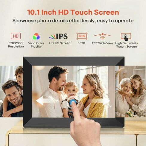 Digital Photo Frame 10.1 Inch 32GB/64GB Smart WiFi Digital Photo Frame with 1280x800 IPS HD Touch Screen Wall Mountable(Black Built in 64gb,UK Plug) in Saudi Arabia