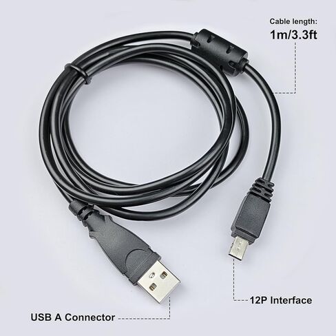 Replacement 12-PIN Camera USB Cable Date Transfer Charger Cord Compatible with Casio Exilim EX-TR100 TR200 ZR20 ZR300 ZR400 ZR1000 ZR1200 ZR1500 EX-Z75 EX-FS10 EX-FC150 EX-FH100 EX-Z200 EX-Z2300 in Saudi Arabia