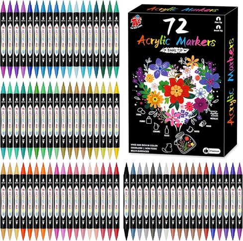 TBC The Best Crafts 24 Colors Dual Tip Acrylic Paint Markers,Waterproof, Non-Toxic, odorless, Suitable for Paper, Pottery, Stones, Backpacks, Glass in Kuwait