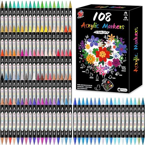 TBC The Best Crafts 24 Colors Dual Tip Acrylic Paint Markers,Waterproof, Non-Toxic, odorless, Suitable for Paper, Pottery, Stones, Backpacks, Glass in Kuwait