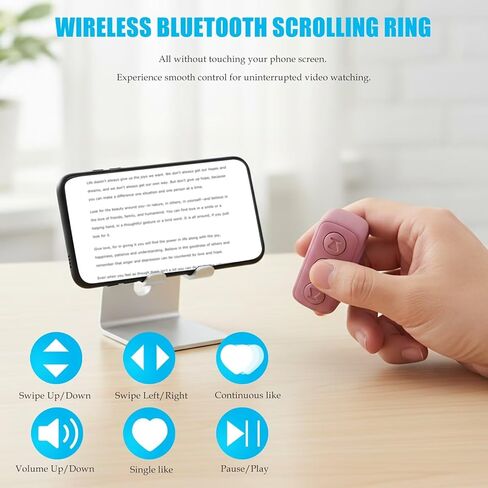 Homesweet Remote Scrolling Ring for Tiktok, Page Turner for Kindle App, Bluetooth Camera Shutter Remote for iPhone for Android for iOS for iPad, with Charging Case (Pink) in Saudi Arabia