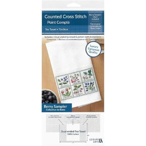 Leisure Arts Dual-Ended Huck Cloth & Aida Cloth Tea Towel Kit, Berry, Embroidery Towels, Kitchen Towels for Embroidery, Cross Stitch Towels. Stamped Embroidery Patterns in Kuwait
