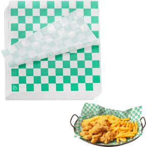 EcoQuality 12x12 in Green & White Checkerboard Pattern Basket Liner Sheets, Grease Resistant Food Wrap for Baskets, Sandwiches, Burgers, Fries, and Takeout (1000) in Saudi Arabia