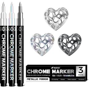 3pcs علامات الطلاء الكروم ، فضي دائمة مرآة أقلام كروم السائل للبلاستيك والمعادن والموديل والمجوهرات ولوحة العجل in Kuwait