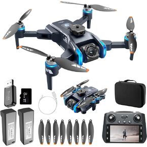 GPS Drone with Dual Camera, 180° FOV Wide-Angle, Auto return, Follow Me, Go Home, Gesture Control, One Key Takeoff/Landing, Altitude Hold,led Light, 2 Batteries, Brushless Motor, Beginner-Friendly FPV RC Quadcopter, 4.5"Screen Remote Controlle Airplane He in Kuwait