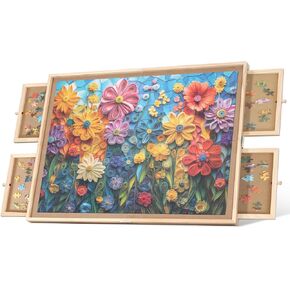 1500 قطعة لوحة ألغاز دوارة مع 6 أدراج ، 34.25 "x25.2" طاولة ألغاز خشبية محمولة مع غطاء غزل سوزان كسول in Kuwait