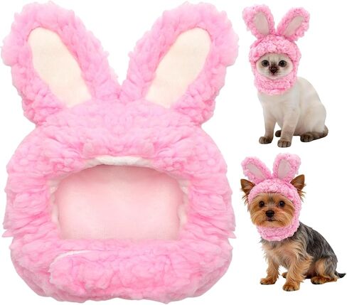 Fuzzy Bunny Ear Costume Pet Outfit, Cat Rabbit Costume Hat, Cute Cat Clothing, Suitable for Cats and Small Dogs as Party Costumes and Easter Pet Accessory Headwear (White) in Kuwait