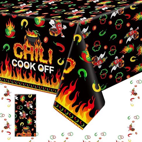 Oudain 3 PCS Chili Cook Off tablecloth 108 "× 54" طاولة اللهب البلاستيكية تغطي قطعة قماش طاولة الطهي لمستلزمات حفلات الطهي الفلفل الحار (الأسود ، الأخضر ، الأحمر) in Saudi Arabia
