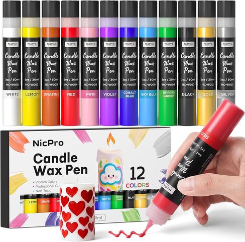 Nicpro Candle Wax Pen, 24 Colors 3D Candle Paint Include Glitter Silver Gold, Safe DIY Candle Making & Painting Kit, Dry Fast Vibrant Colors Wax Paint for Birthday Holidays Wedding Party (1 oz, 30 ml) in Saudi Arabia