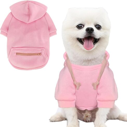 Jecikelon Pet Dog Cold Weather Coat with Pocket Winter Dog Hoodie Warm Puppy Clothes for Small Dogs Chihuahua Clothing (Pink, Small) in Kuwait